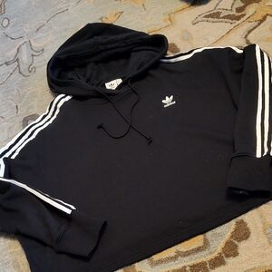 adidas Black Hooded Sweatshirt with White 3-Stripes